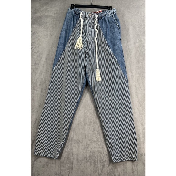 Free People Dr Collectors Railroad Stripe Pull On Jeans Size Medium Blue - Picture 1 of 9